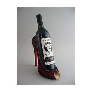  High heel wine bottle holder red with black lace Wild Eye 