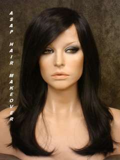   Bodied, Long Wig Wigs with Side Swept Bangs in Off Black #1B  