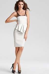 Alice Olivia Diana Leather Peplum Fitted Dress in white  