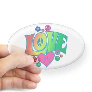  Sticker Clear (Oval) Love Peace Symbols Hearts and Flowers 