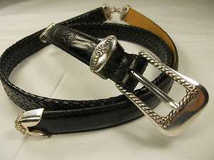 Brighton ~ Black Leather Braided Belt w/ Silver Buckle (30) ~ Nwt 
