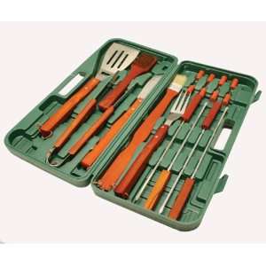  18 piece Wood Handle BBQ Tool Set with Protective Case 