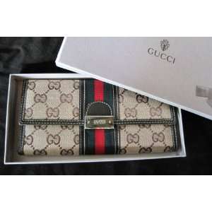 GUCCI Womens Wallet, Beige/Brown Logo with Green/Red Web Stripe
