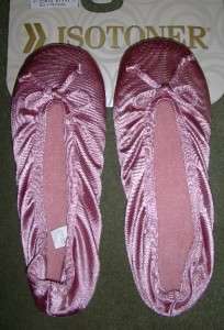 Isotoner ROSE Pink Satin Ballet Style Slippers Stretchy  