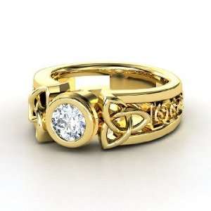    Celtic Sun Ring, Round Diamond 18K Yellow Gold Ring Jewelry