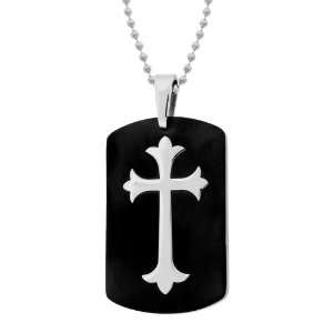  Mens Stainless Steel Dog Tag with Black Ionic Plating 