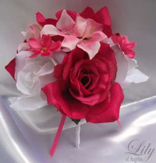 with a light pink hydrangea and fuchsia bow and tails