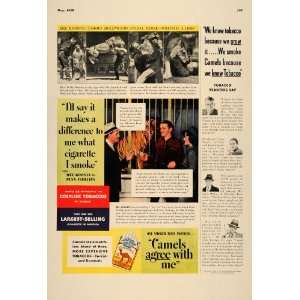 1938 Ad Camel Cigarettes Mel Koontz Lion Tamer Tiger   Original Print 