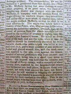 1827 newspaper NEGRO SLAVE LYNCHED   BURNED ALIVE at the STAKE by MOB 