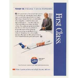  1990 TAM Airlines Fokker 100 Jetliner Jet Print Ad (43660 