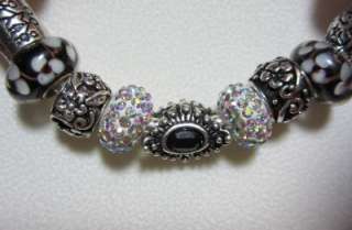   Pandora Bracelet 21 murano beads & charms Live Love Laugh black pink