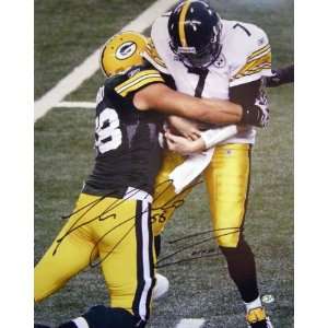  Autographed Frank Zombo Picture   16x20 Sacking Big Ben 