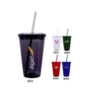   Acrylic double wall construction with threaded lid and straw, 16 oz