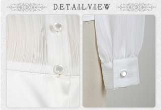 White Long Sleeves Shining Chiffon Blouse with ribbon Size XS,S,M 