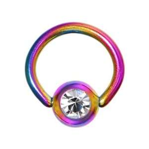   Gauge 1/4 Austrian Crystal Rainbow Titanium BCR Captive Ring Jewelry