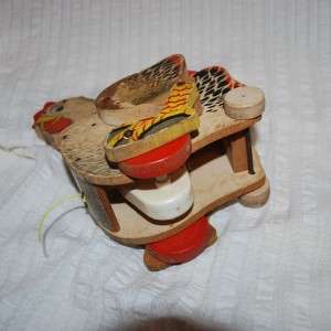 VINTAGE FISHER PRICE WOOD PULL TOY Cackling Hen Chicken  