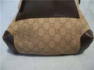 GUCCI Signature Canvas & Brown Leather Tote Handbag Bag  