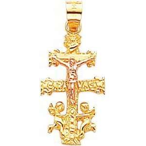  14K Two Tone Gold Caravaca Cross Pendant Jewelry