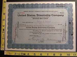 1921 United States Steamship Company Stock Certificate  