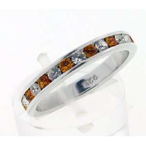   Cubic Zirconia Clear and Citrine Orange Sterling Silver Ring Jewelry