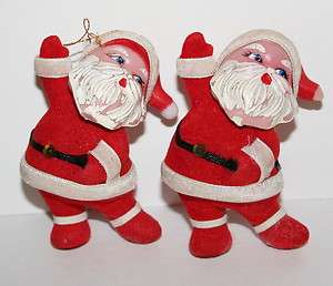 Pair of Vintage Plastic Christmas Campy Santa Claus 3 ornament 