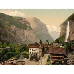   Staubbach and Hotel Steinbock Bernese Oberland Switzerland 24 X 18.5