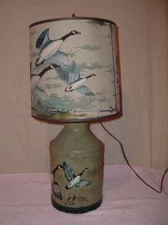 Folk Art Canadian Geese Lavoie Milk Can Lamp Lowell Mass Decorated 