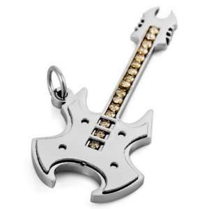  Mens Silver Stainless Steel Guitar Necklace Pendants 