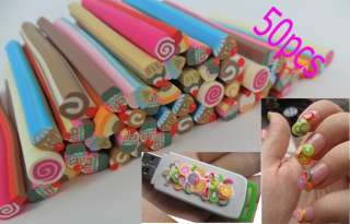 50pcs Candy type Fimo Canes Rods Sticks Sticker DIY Slice Tips 