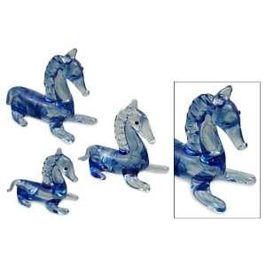  Glass statuettes, Sitting Horses (set of 3)