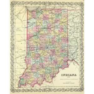  STATE OF INDIANA (IN) BY J.H. COLTON MAP 1856