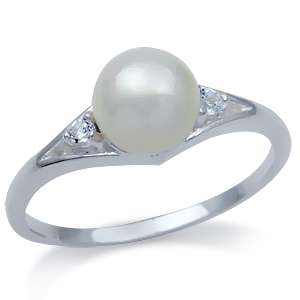 7MM Natural White Freshwater Pearl & White Topaz 925 Sterling Silver 