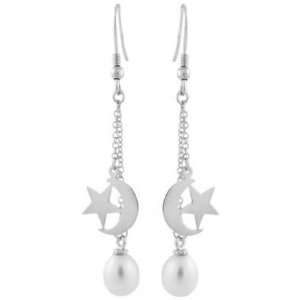  .925 Sterling Silver Moon and Star Earrings Adorned with 