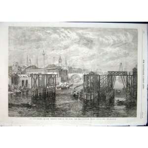  South East Railway Works On Thames Antique Print 1864 