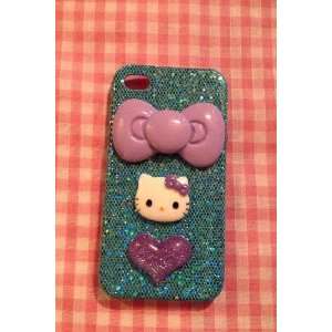  Hello Kitty Blue / Purple Glitter Kawaii Bow Deco Iphone 4 