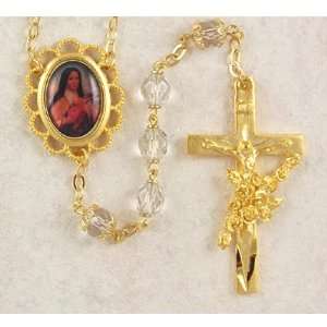 ST. THERESE THE LITTLE FLOWER ROSARY CLEAR CRYSTAL GOLD PLATED