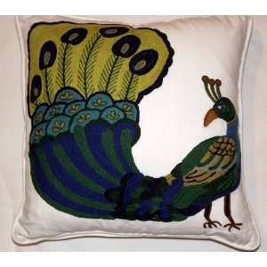  Crewel Pillow Dancing Peacock Multi Cotton Duck (18X18 