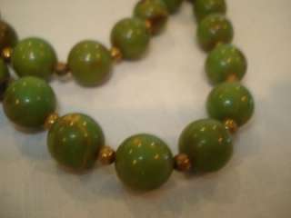 Extra Long 30 Beaded Spinach Bakelite Necklace 34 Gram  
