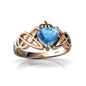   Rose Gold Heart Genuine Blue Topaz Celtic Claddagh Knot Ring Size 4