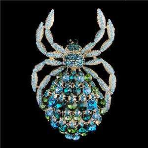 Insect Spider Brooch Pin Blue Swarovski Crystal Chic  