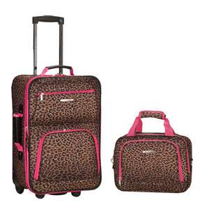  Rio Upright Carry On & Tote 2 Piece Luggage Set   Pink Leopard