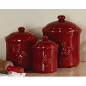    Red Ceramic Rooster Canister Set by Collections Etc