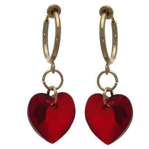  Cerceau Valentine Gold Ruby Heart Clip On Earrings 