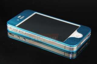 BLUE Brushed Aluminium Skin Case Cover For iphone 4 4S Front /Back NEW 
