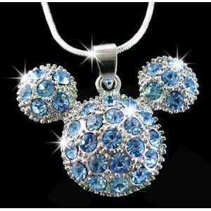  Blue Crystal Mickey Mouse Design Pendant Necklace 