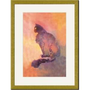    Gold Framed/Matted Print 17x23, Chat Pourpre