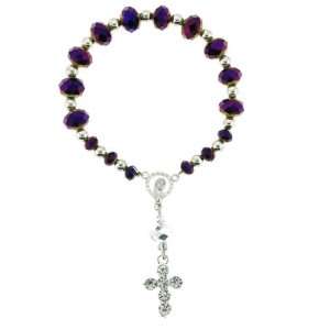 Purple Crystal Rosary Braclet with Faceted Rondell Beads in 10x8mm and 