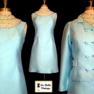 Vintage 60s JEWELED Blue Silk Mod Mini Cocktail Wedding Rhinestone 