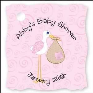  Stork Baby Girl   20 Personalized Baby Shower Die Cut Card 