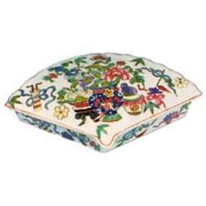  Hand painted chinese fan shaped porcelain trinket box with 